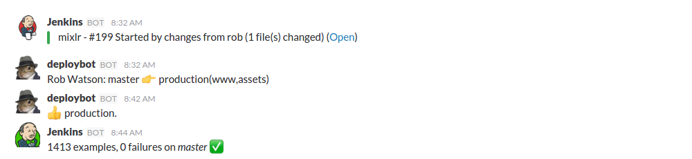 All tests are passing and Jenkins post that into Slack